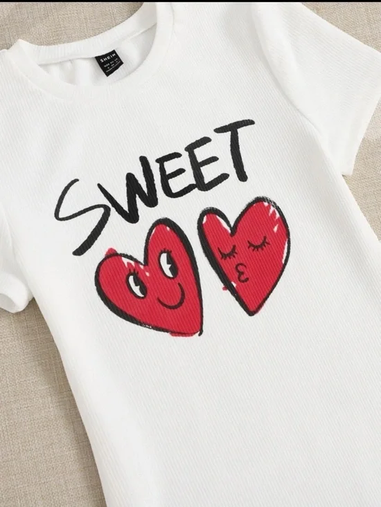 SHEIN White Midi Dress with Red Heart Motif and SWEET Script - Picture 2 of 3